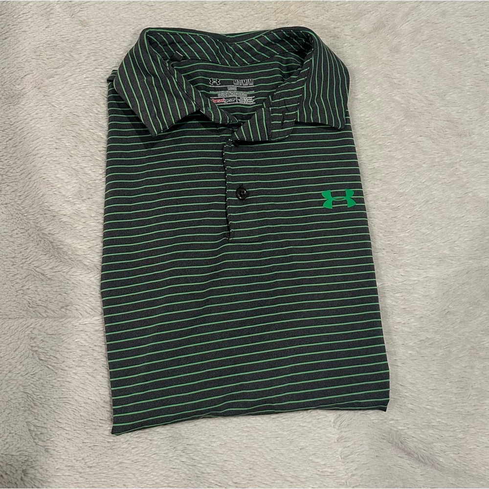 Under Armour Men's Black and Green Polo Shirt sz MED loose